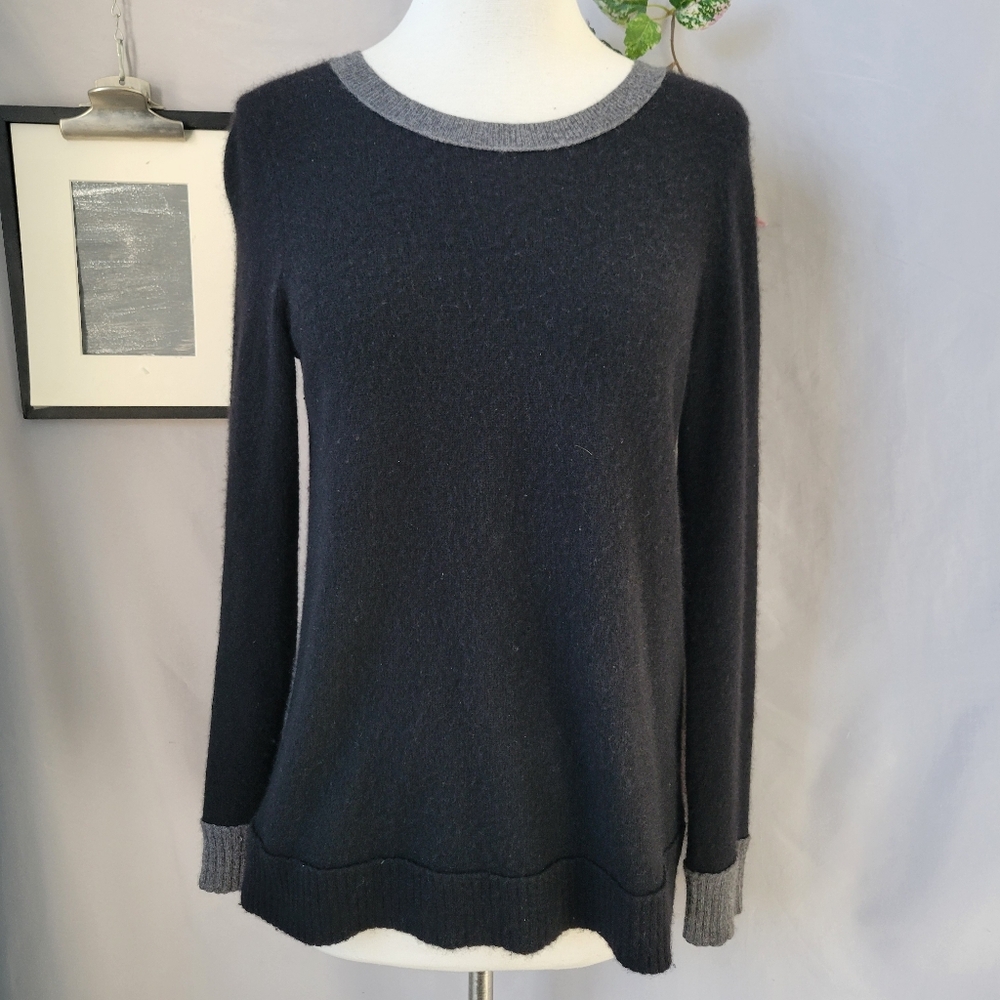 C by Bloomingdale's Colorblock Crew Neck Cashmere Jumper Sweater Black Gray M